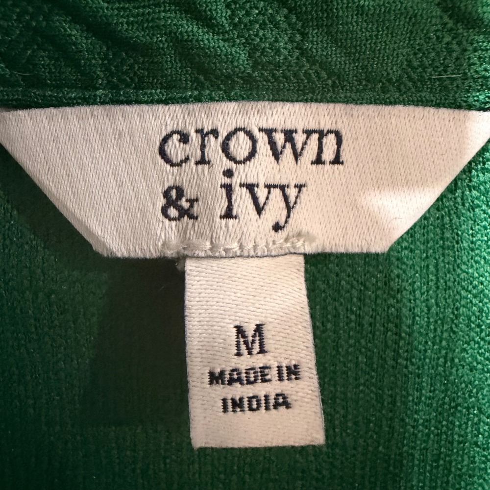 #124 Crown & Ivy Textured Top Womens Medium Green PTP: 20-21 Puff Sleeve - Picture 5 of 8